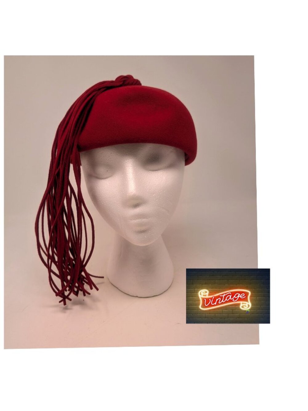 Vintage 60s Frank Clive Red Beret Hat Wool